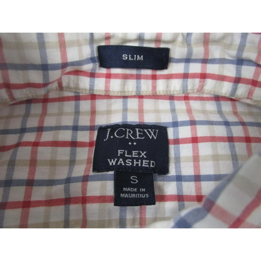 J Crew Shirt Mens Small White Plaid Slim‎ Fit Cotton Button Down Long Sleeve